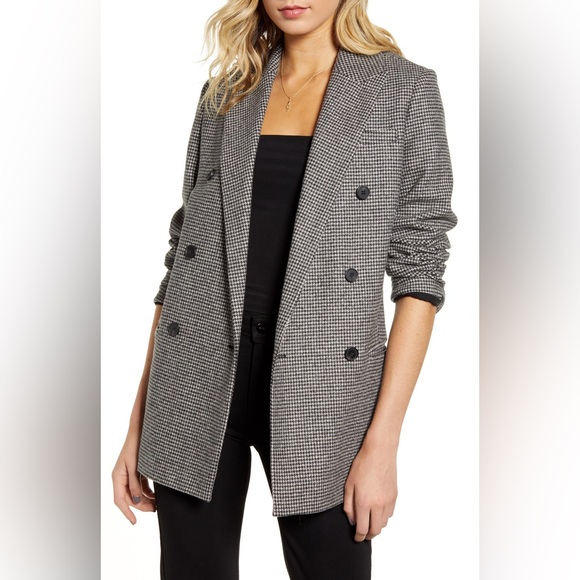 All Saints Jackets & Blazers - AllSaints - Astrid Puppytooth Check Double Breasted Wool Blend Blazer